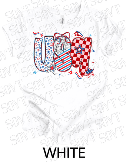 USA Pattern Mix T-Shirt – Bella+Canvas Bold Patriotic Graphic Tee - Festive Apparel StoreWhite