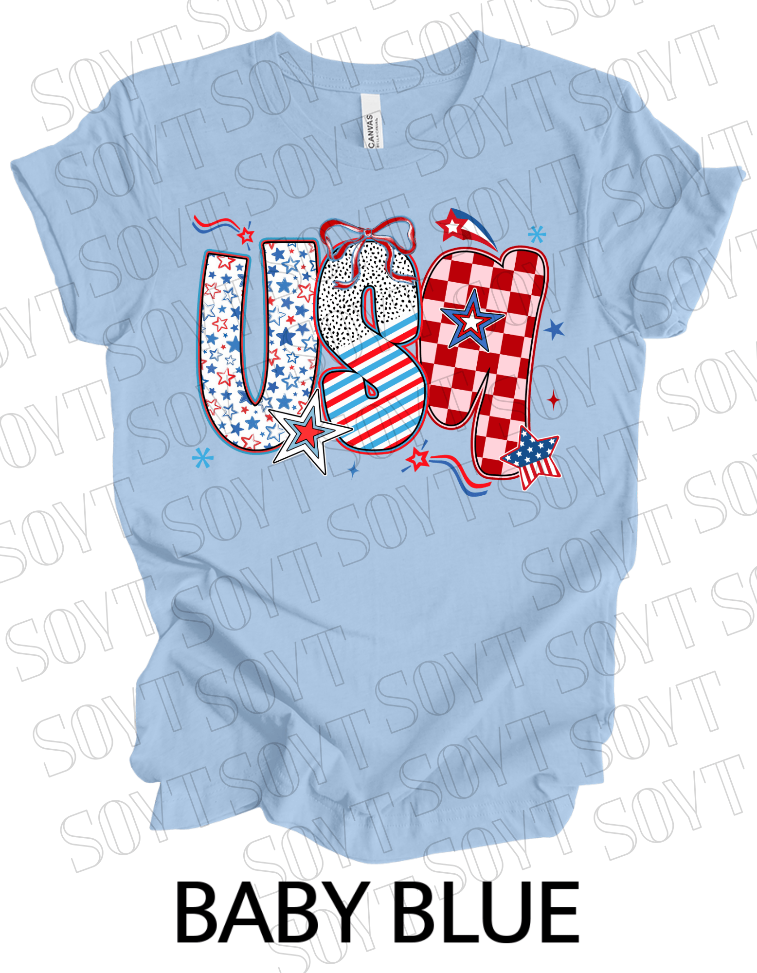 USA Pattern Mix T-Shirt – Bella+Canvas Bold Patriotic Graphic Tee - Festive Apparel StoreBaby Blue