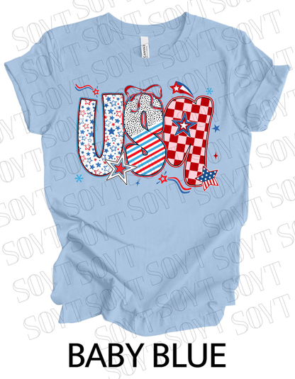 USA Pattern Mix T-Shirt – Bella+Canvas Bold Patriotic Graphic Tee - Festive Apparel StoreBaby Blue