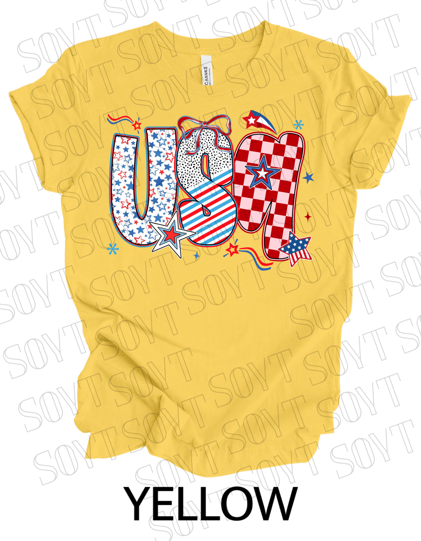 USA Pattern Mix T-Shirt – Bella+Canvas Bold Patriotic Graphic Tee - Festive Apparel StoreYellow