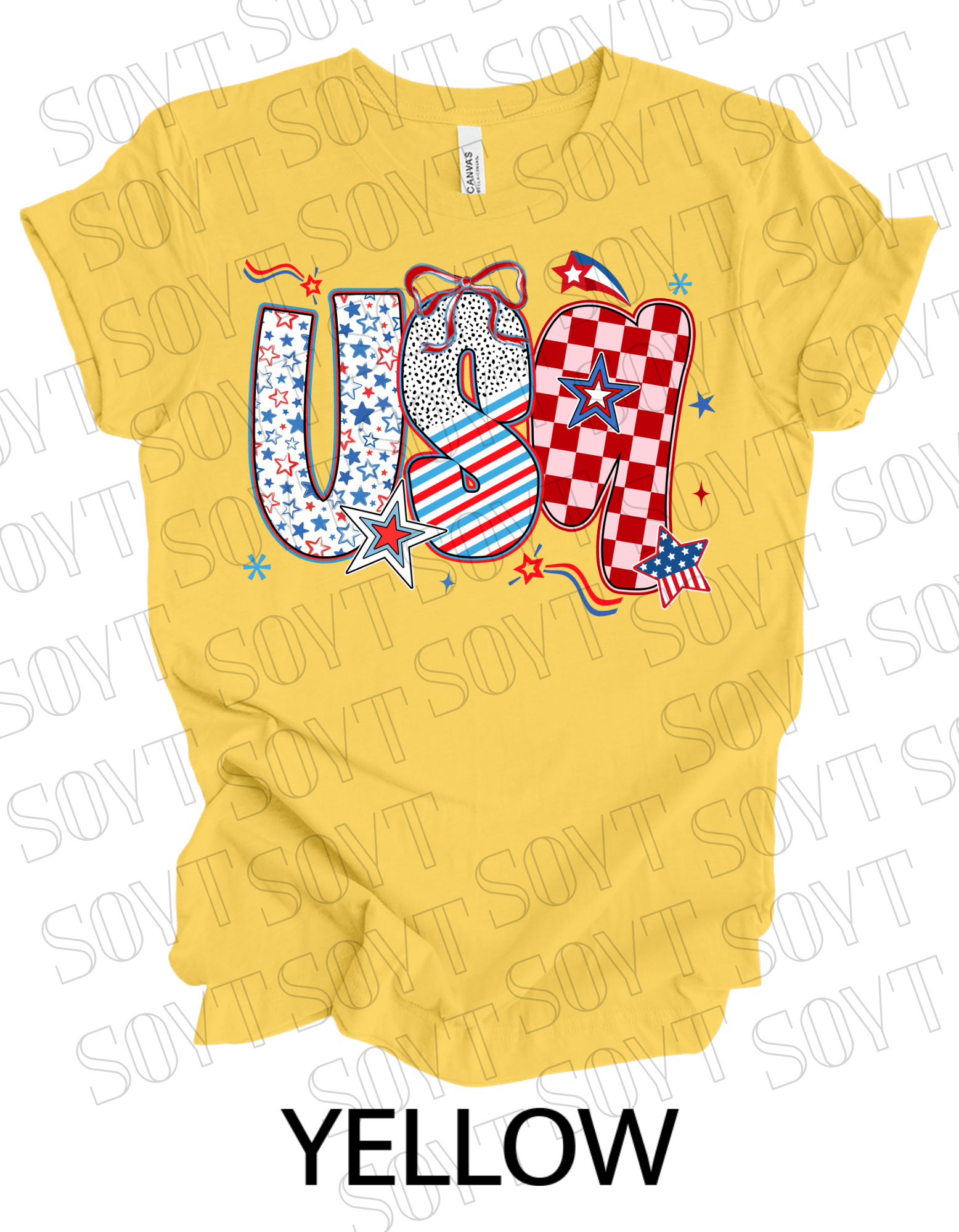 USA Pattern Mix T-Shirt – Bella+Canvas Bold Patriotic Graphic Tee - Festive Apparel StoreYellow