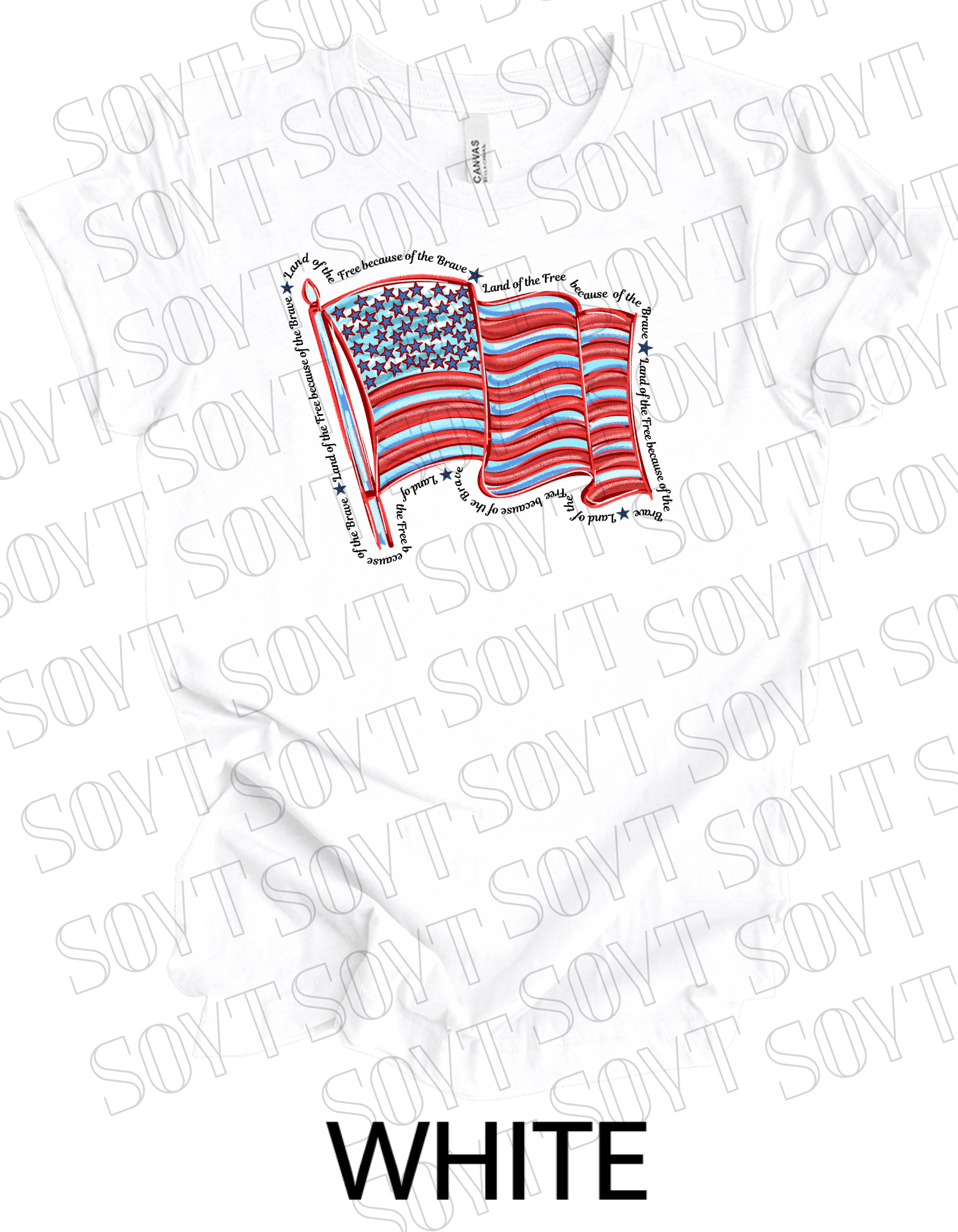 Waving Flag T-Shirt – Land of the Free Because of the Brave USA Tee | Made in USA - Festive Apparel StoreWhite