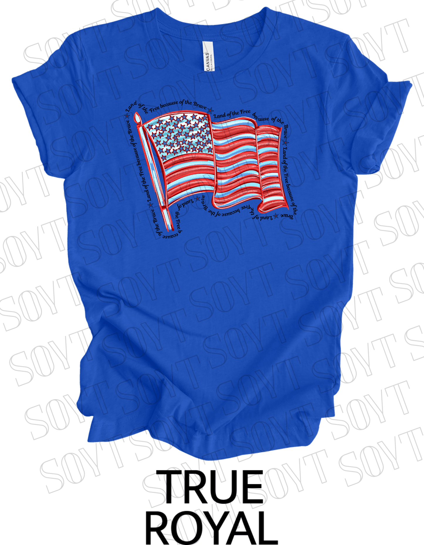 Waving Flag T-Shirt – Land of the Free Because of the Brave USA Tee | Made in USA - Festive Apparel StoreRoyal Blue