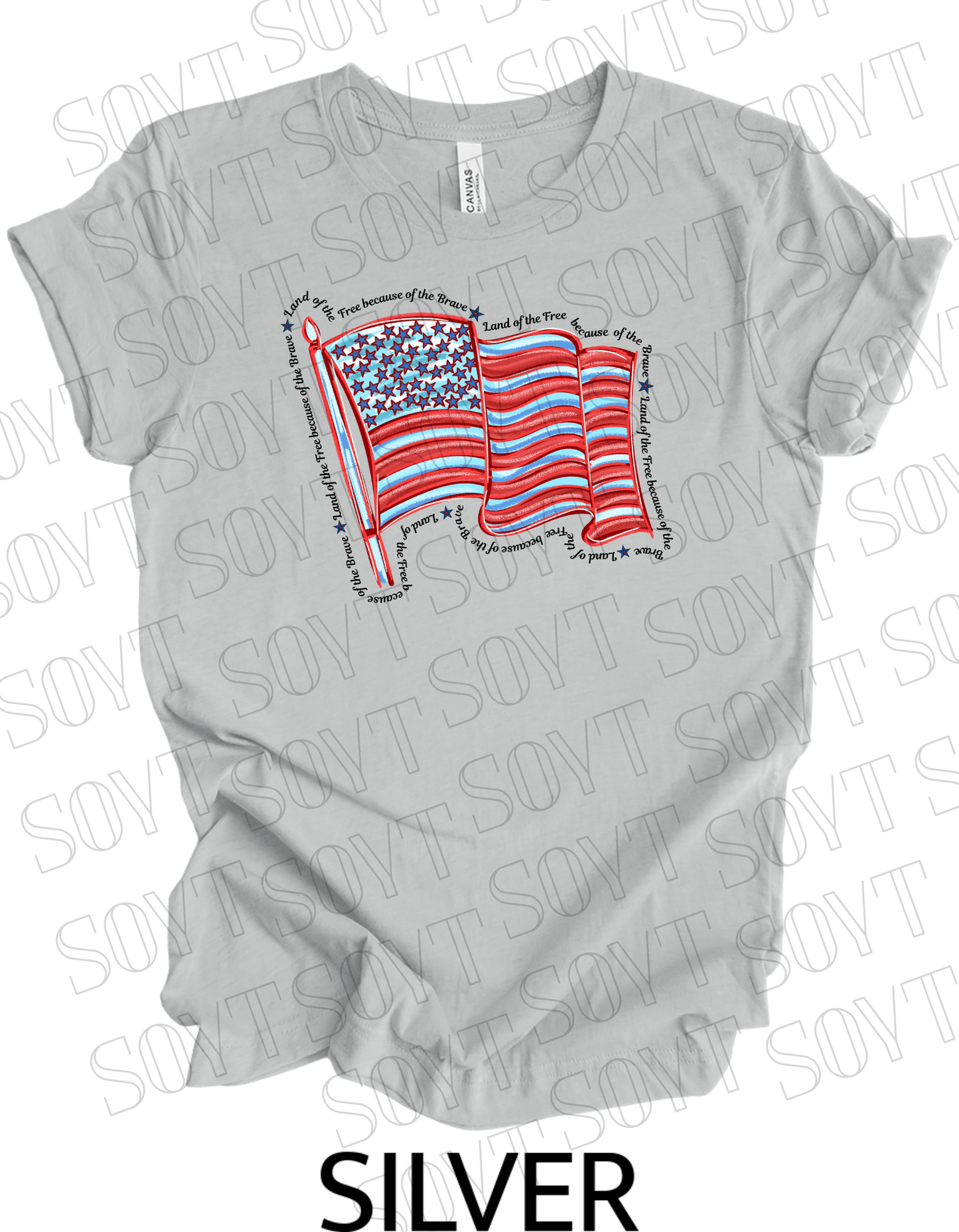 Waving Flag T-Shirt – Land of the Free Because of the Brave USA Tee | Made in USA - Festive Apparel StoreSilver