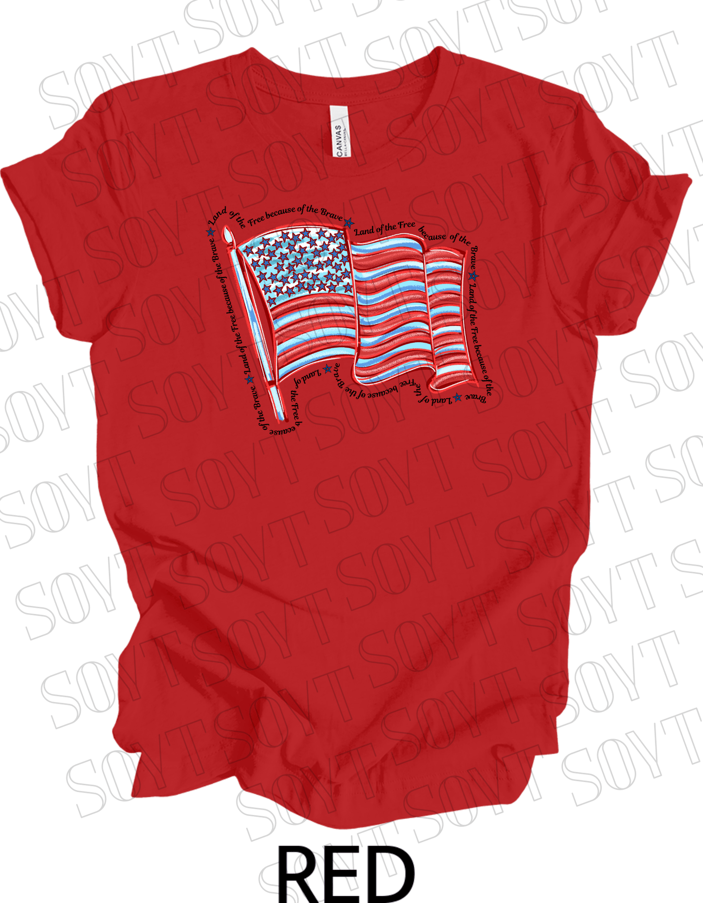 Waving Flag T-Shirt – Land of the Free Because of the Brave USA Tee | Made in USA - Festive Apparel StoreRed