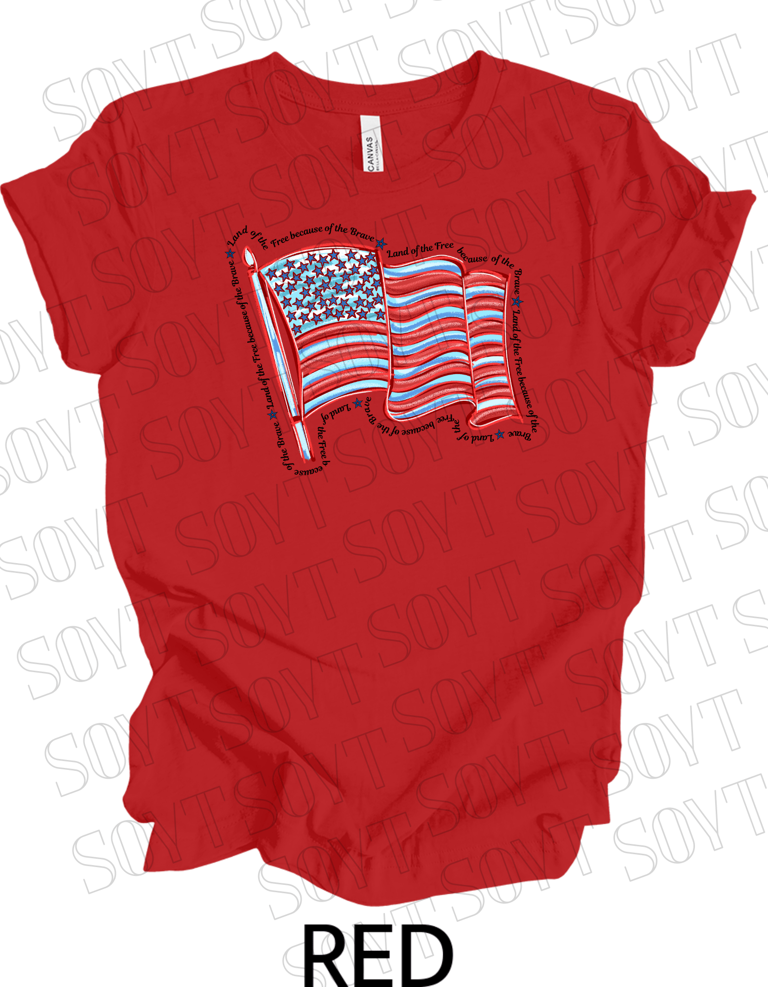 Waving Flag T-Shirt – Land of the Free Because of the Brave USA Tee | Made in USA - Festive Apparel StoreRed
