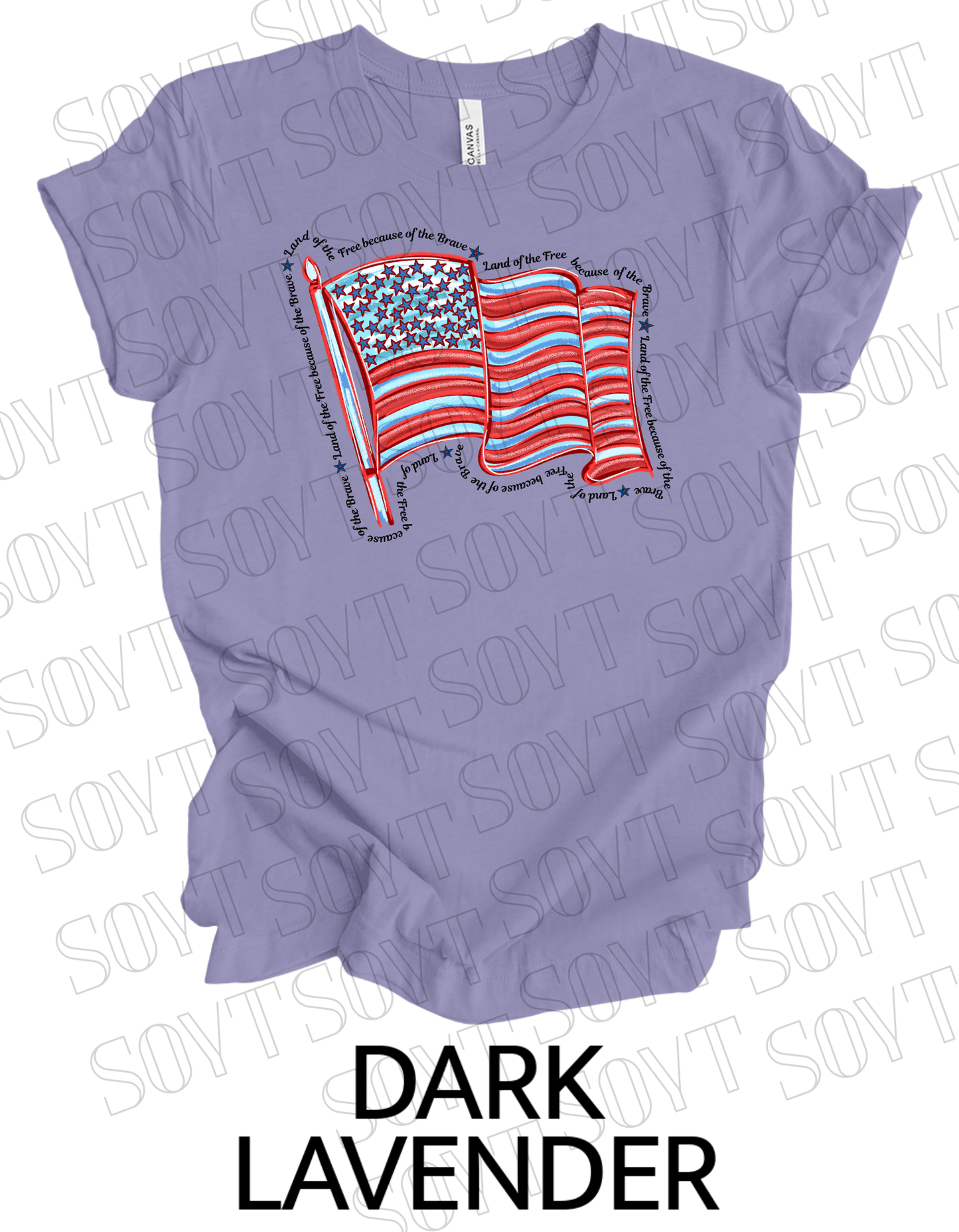 Waving Flag T-Shirt – Land of the Free Because of the Brave USA Tee | Made in USA - Festive Apparel StoreDark Lavender