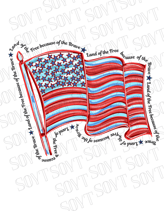 Waving Flag T-Shirt – Land of the Free Because of the Brave USA Tee | Made in USA - Festive Apparel StoreWhite