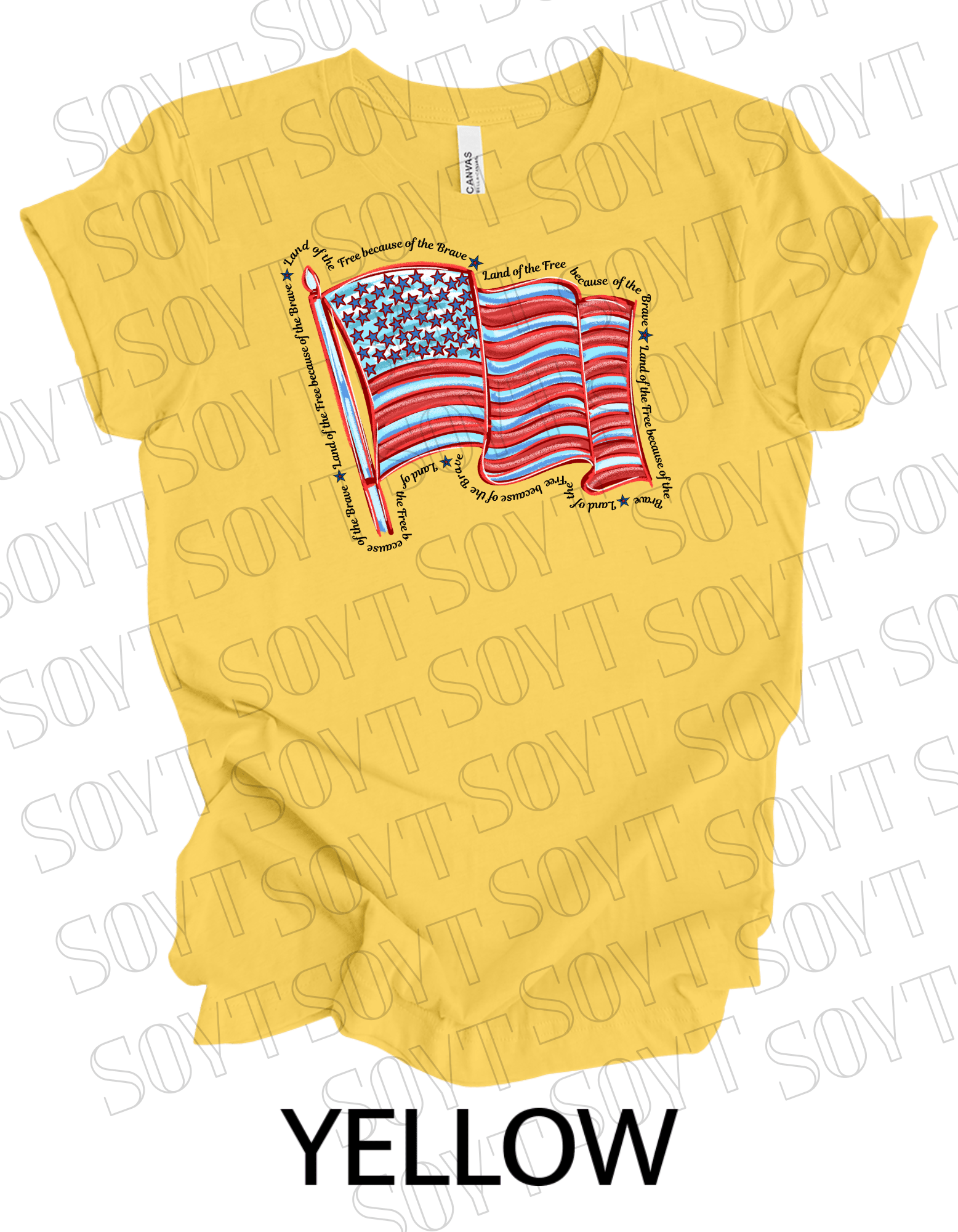 Waving Flag T-Shirt – Land of the Free Because of the Brave USA Tee | Made in USA - Festive Apparel StoreYellow