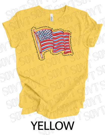 Waving Flag T-Shirt – Land of the Free Because of the Brave USA Tee | Made in USA - Festive Apparel StoreYellow