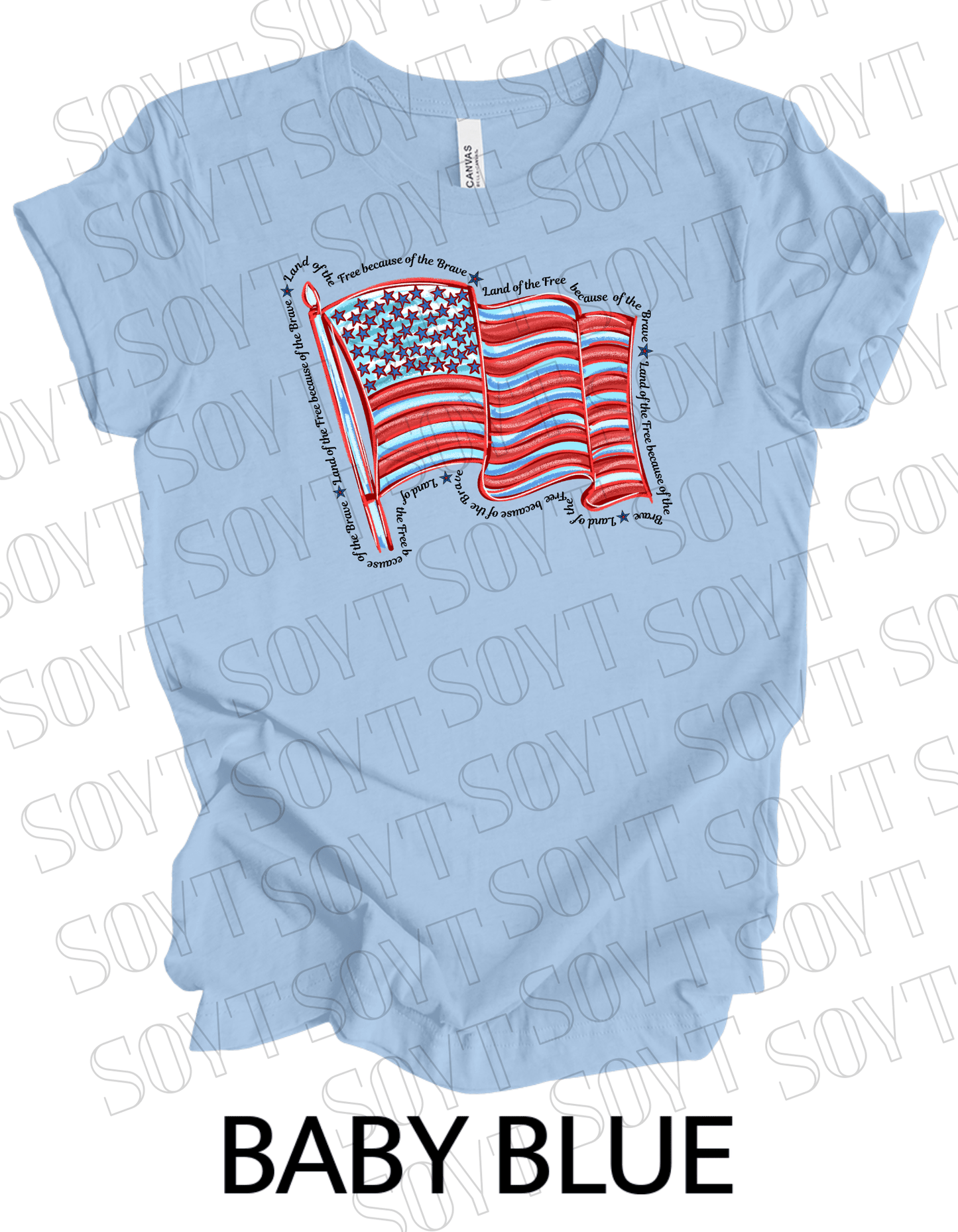 Waving Flag T-Shirt – Land of the Free Because of the Brave USA Tee | Made in USA - Festive Apparel StoreBaby Blue