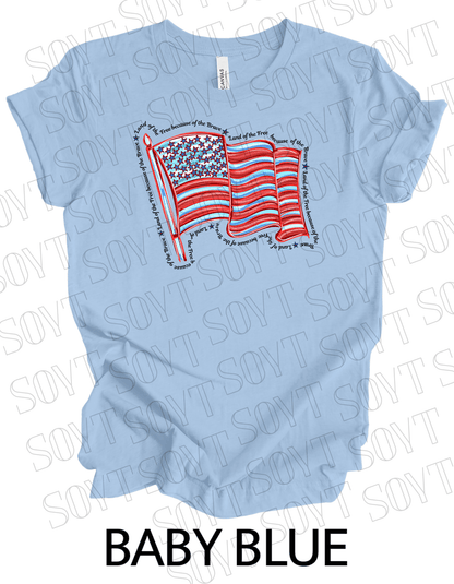 Waving Flag T-Shirt – Land of the Free Because of the Brave USA Tee | Made in USA - Festive Apparel StoreBaby Blue