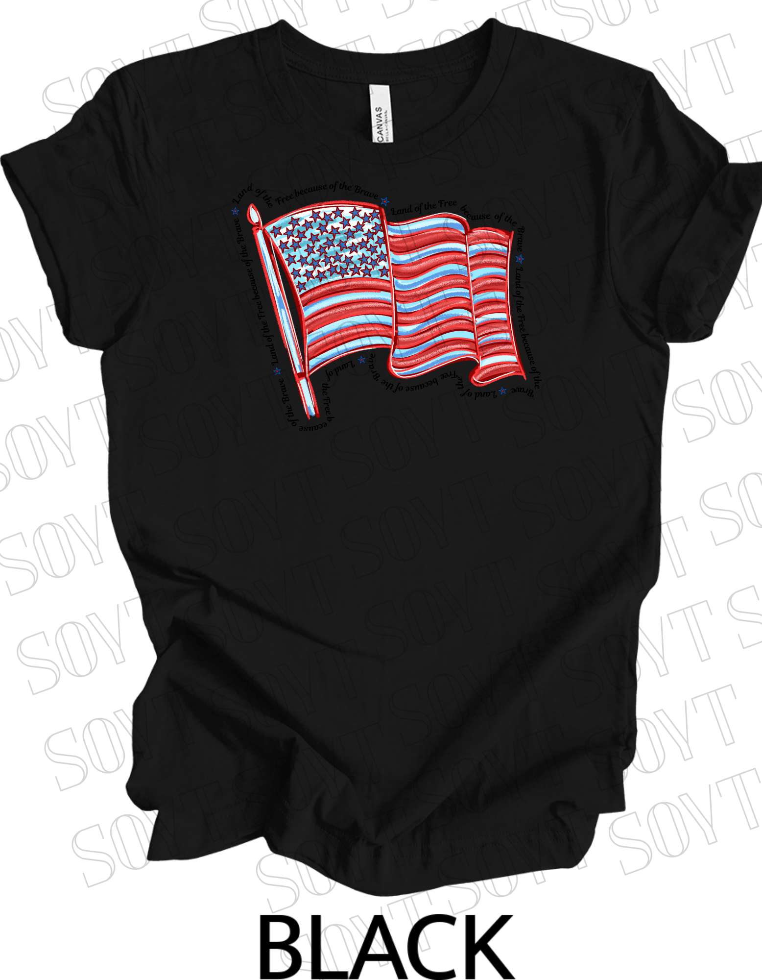 Waving Flag T-Shirt – Land of the Free Because of the Brave USA Tee | Made in USA - Festive Apparel StoreBlack