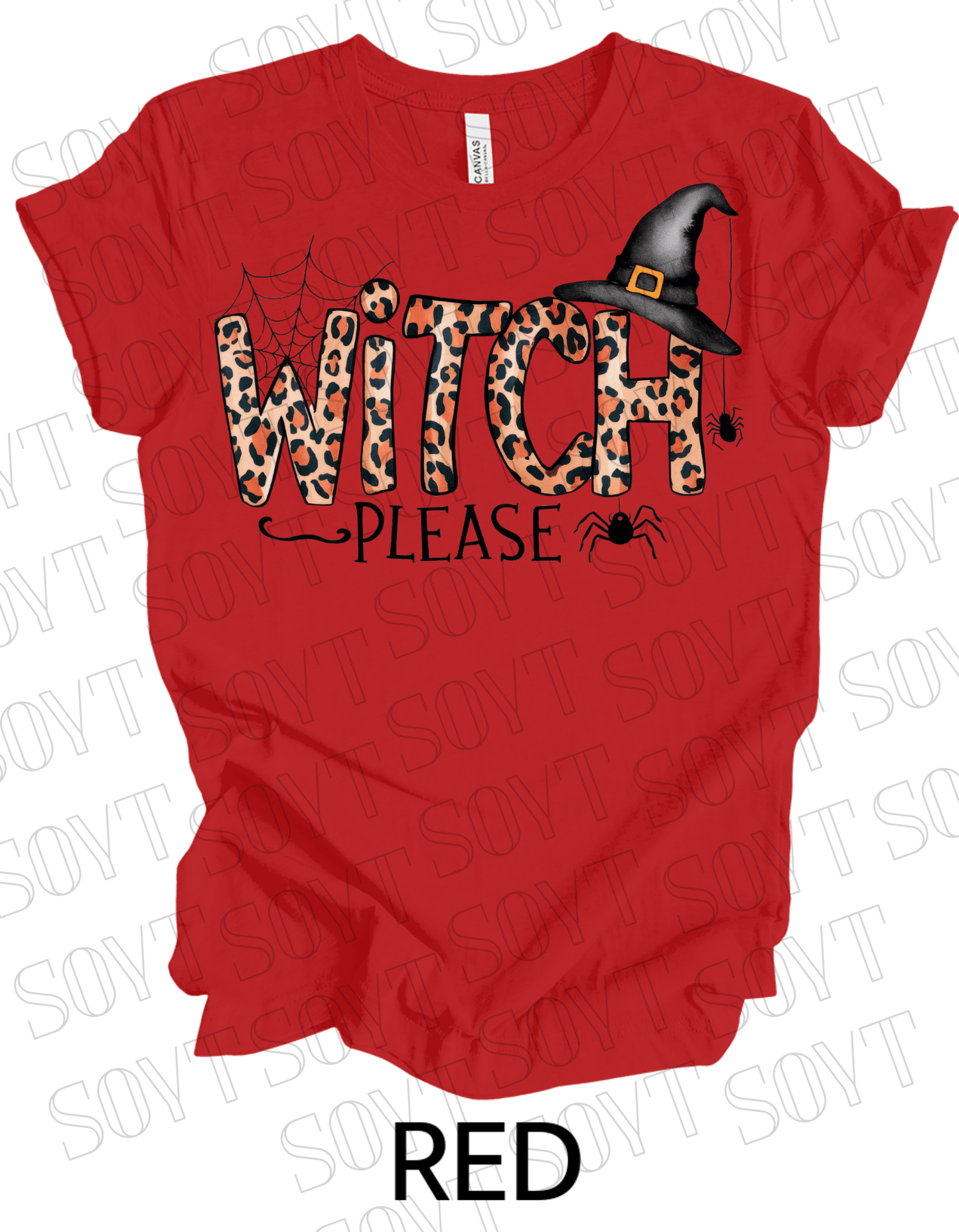 Witch, Please T-Shirt – Leopard Print Halloween Graphic Tee - Festive Apparel StoreRed