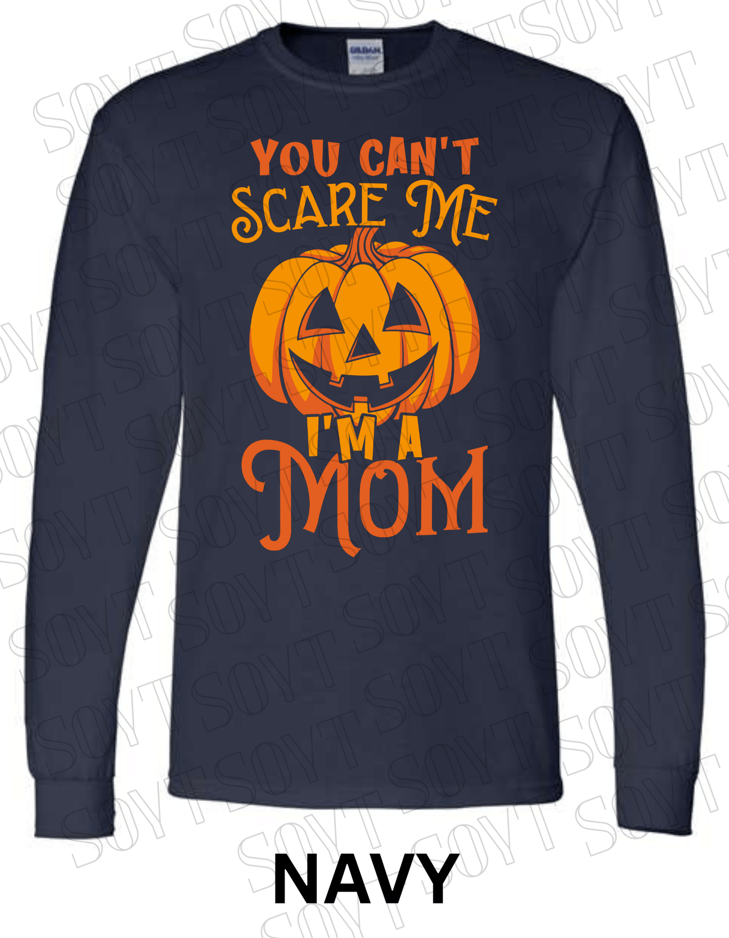 "You Can’t Scare Me, I’m a Mom" Long Sleeve Shirt – Funny Halloween Pumpkin Tee for Moms - Festive Apparel StoreNavy Blue